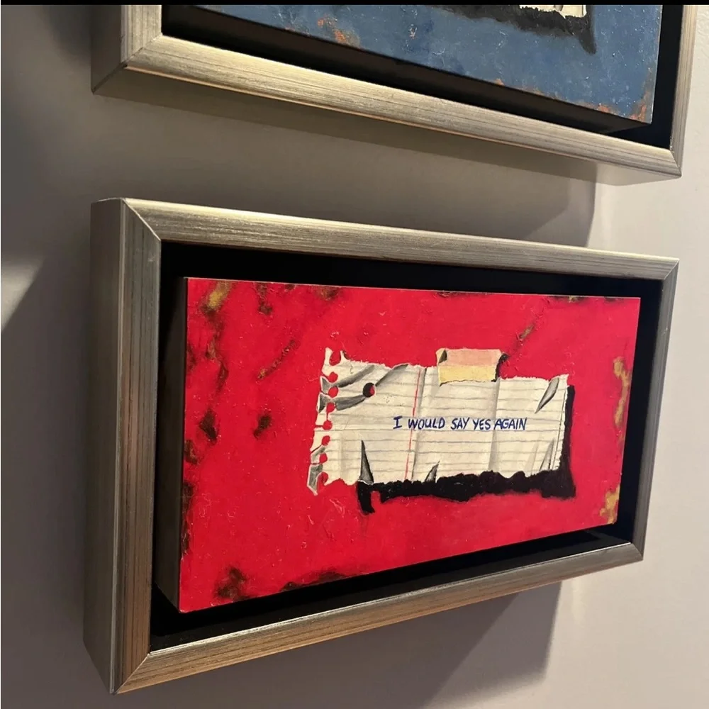 Original 6”x12” oil “notes” paintings on canvas panels. - Picture 2 of 10